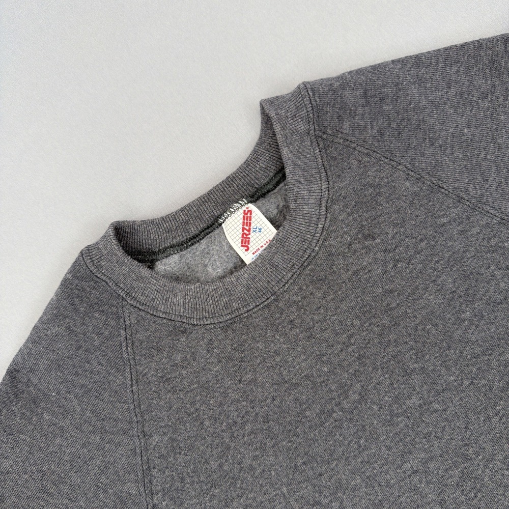 Vintage Jerzees Sweatshirt Mens XL Gray Fleece Premium Fit Blank Crew Neck Y2K